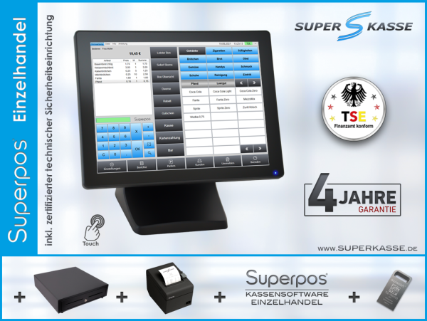Superpos Einzelhandel / Dienstleister TSE Kassensystem mit Garantie von Superkasse